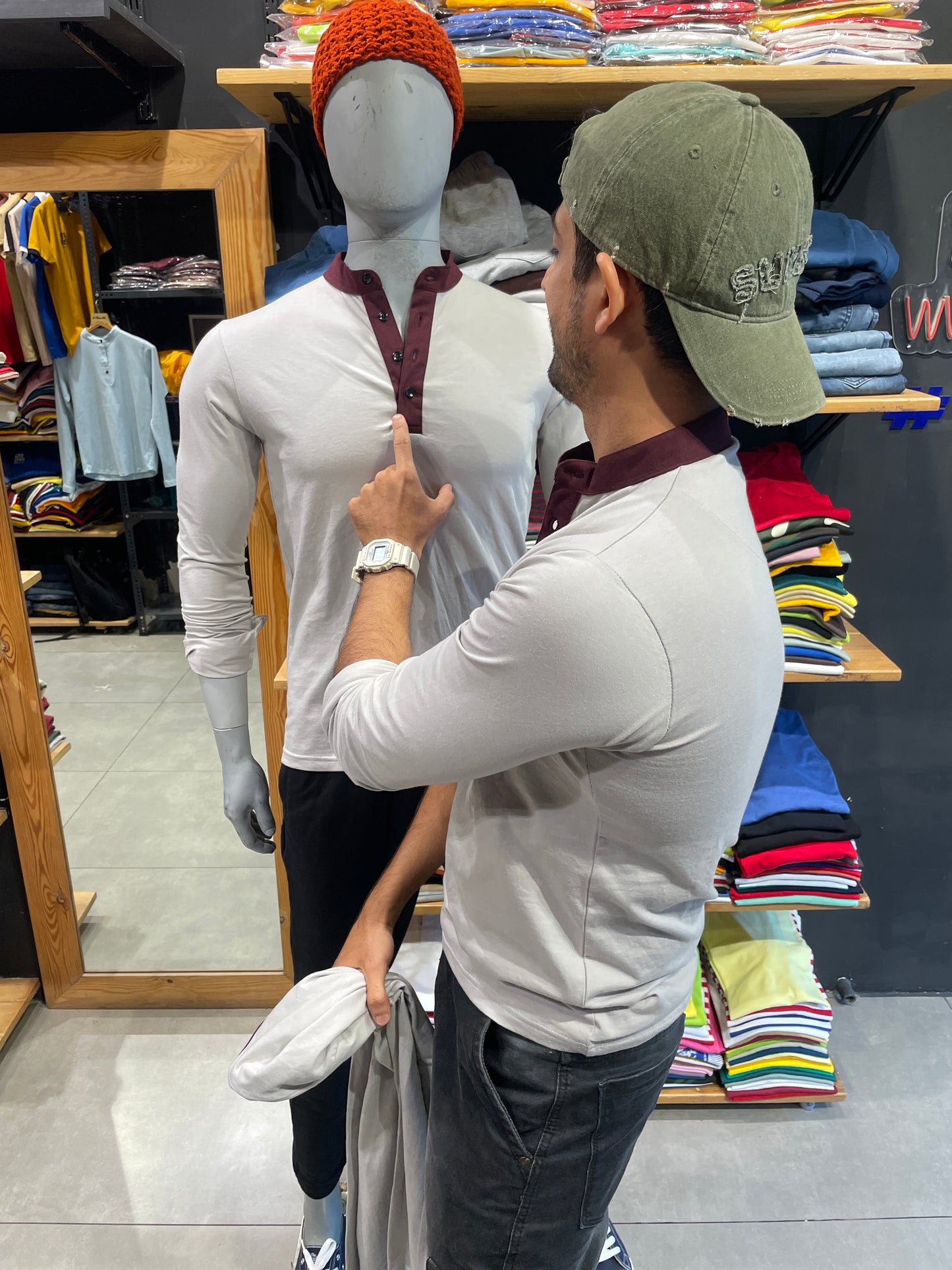 Light Grey Chinese Collar Combinaion Tee