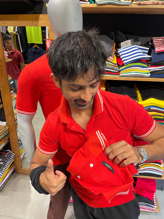 Red Polo Tshirt with Double Tipping