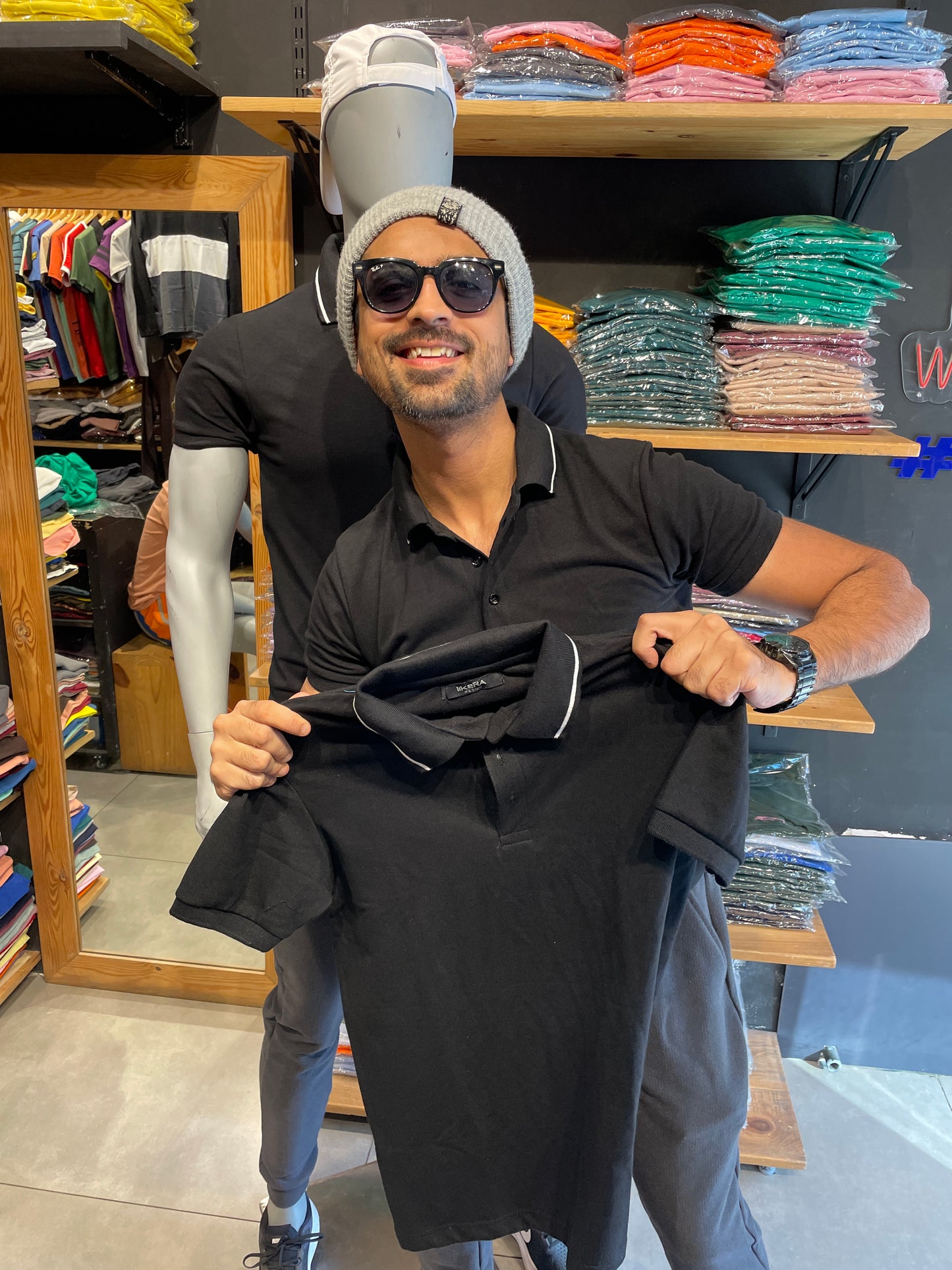 Black Polo Tee with White Tipping