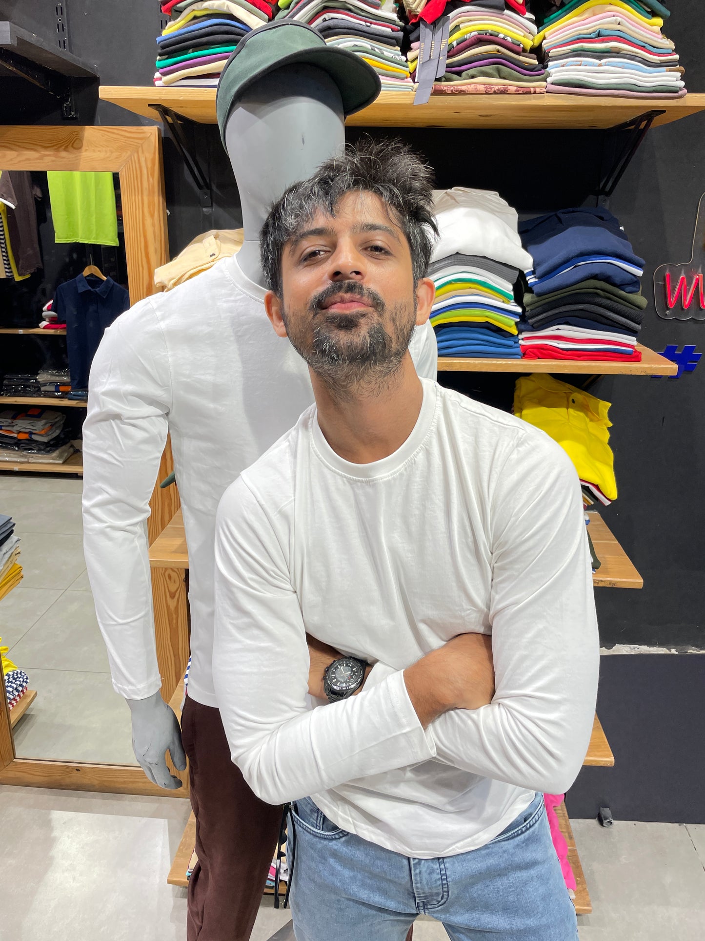 White Basic Cotton Full Sleeves Tshirt