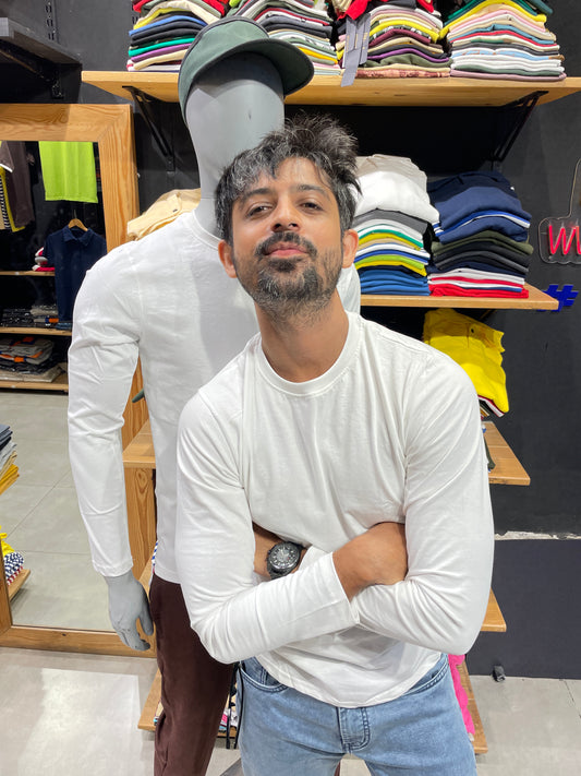 White Basic Cotton Full Sleeves Tshirt