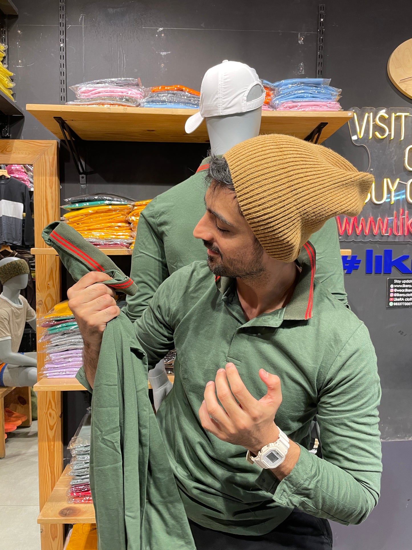 Olive Full Sleeves Collar Tshirt