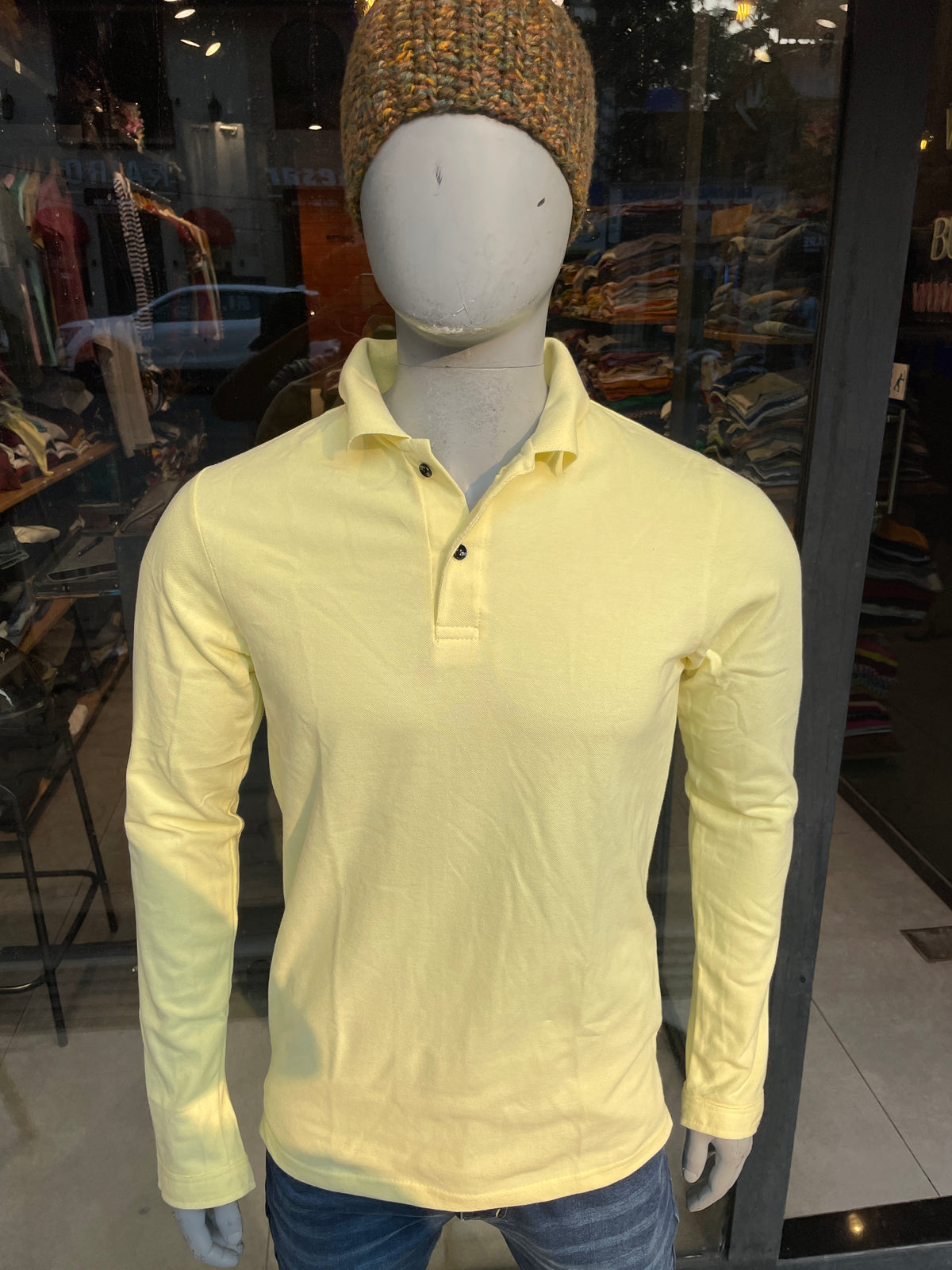 Light Lemon Full Sleeves Polo Tshirt