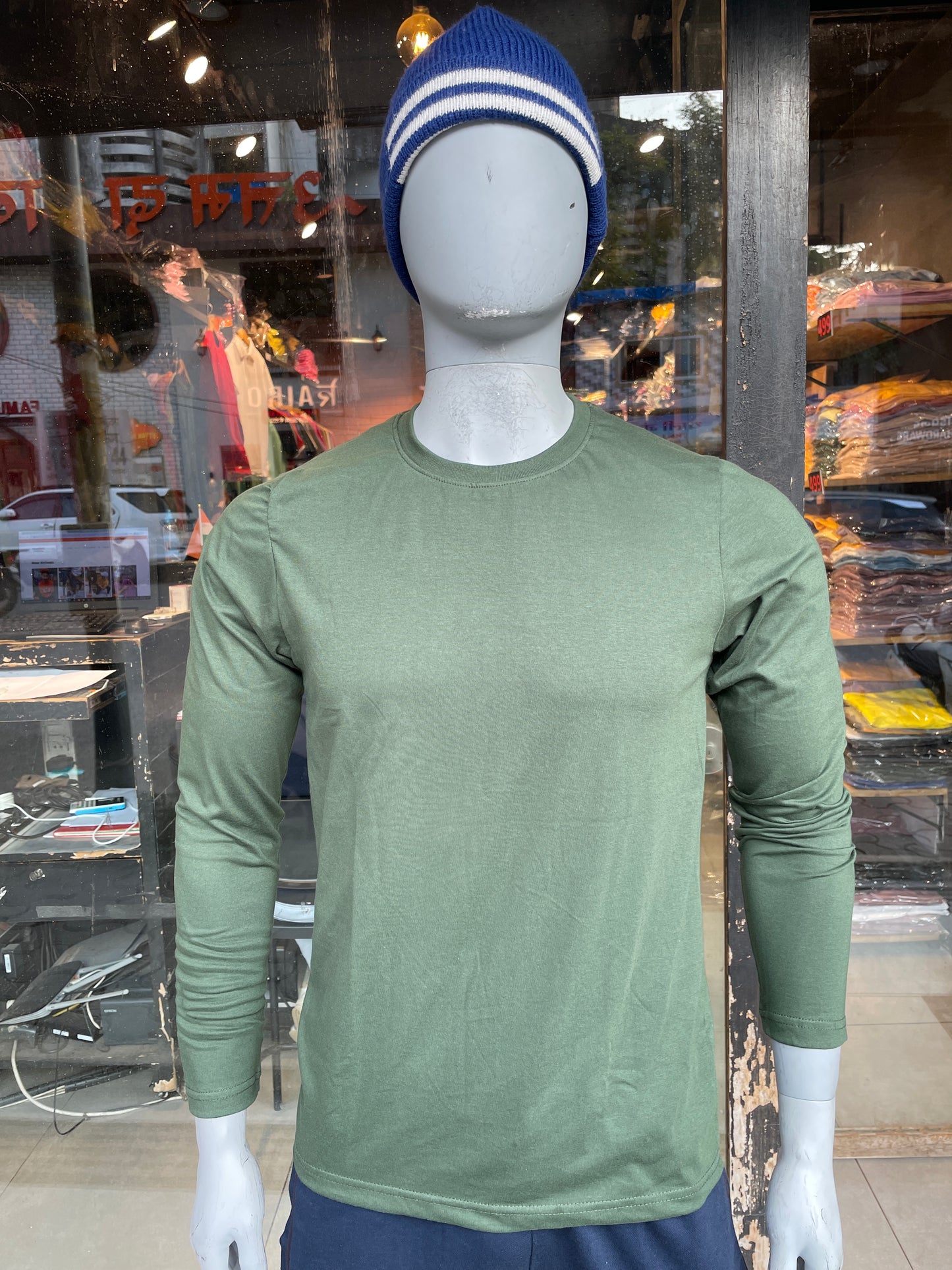 Olive Basic Cotton Full Sleeves Tshirt