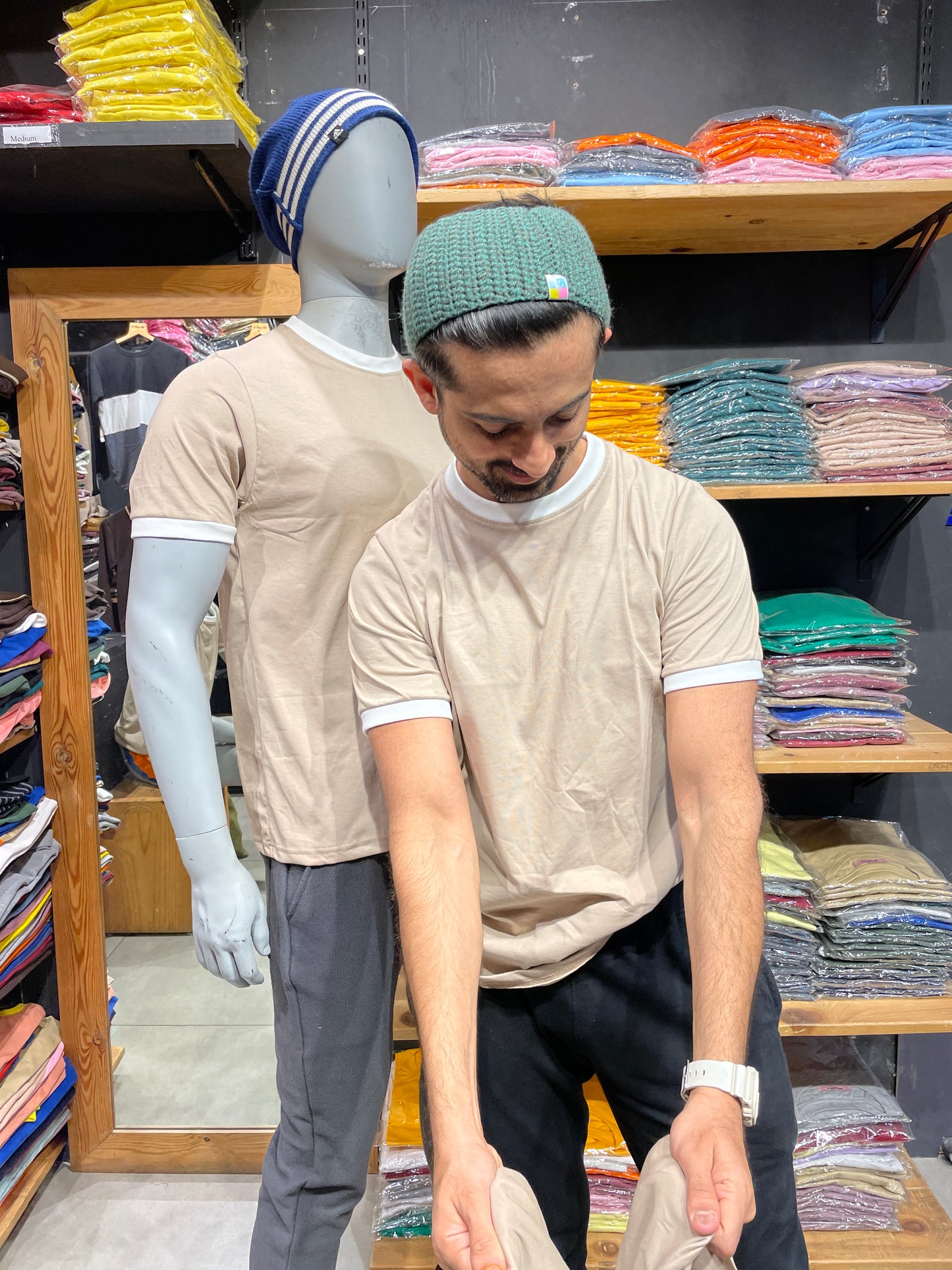 Ivory Relaxed Fit Contrast Rib Tshirt