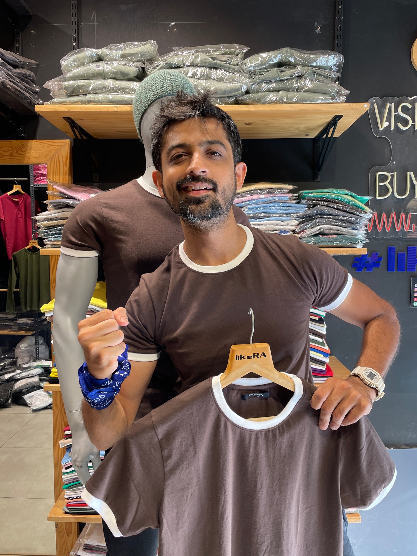 Brown Combination Rib Tshirt