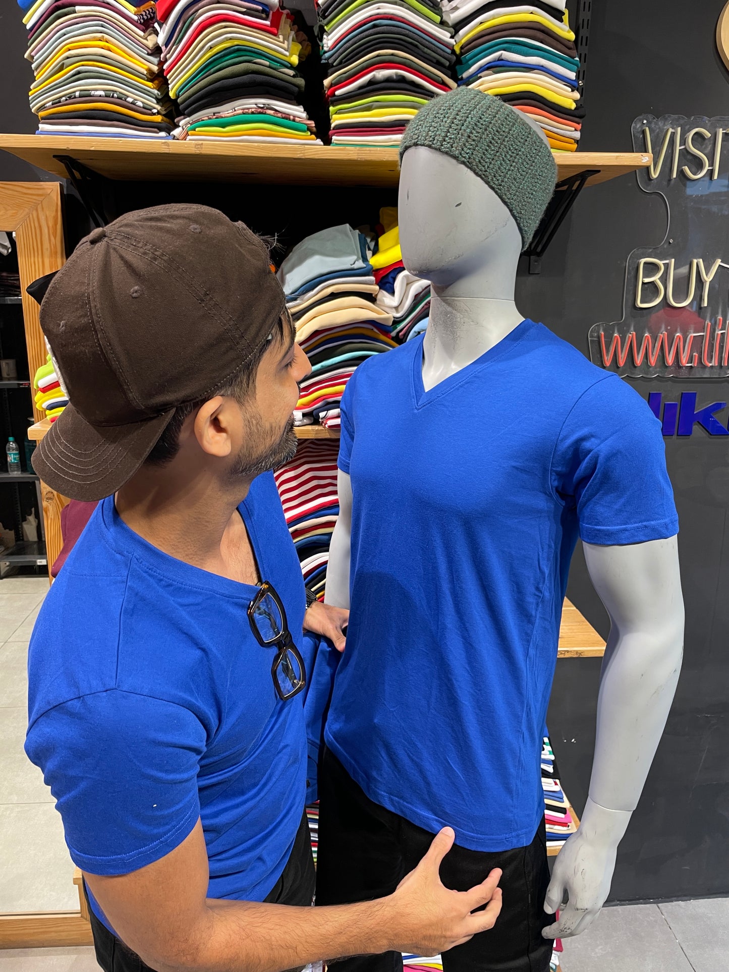 Royal Blue V Neck Basic Tshirt