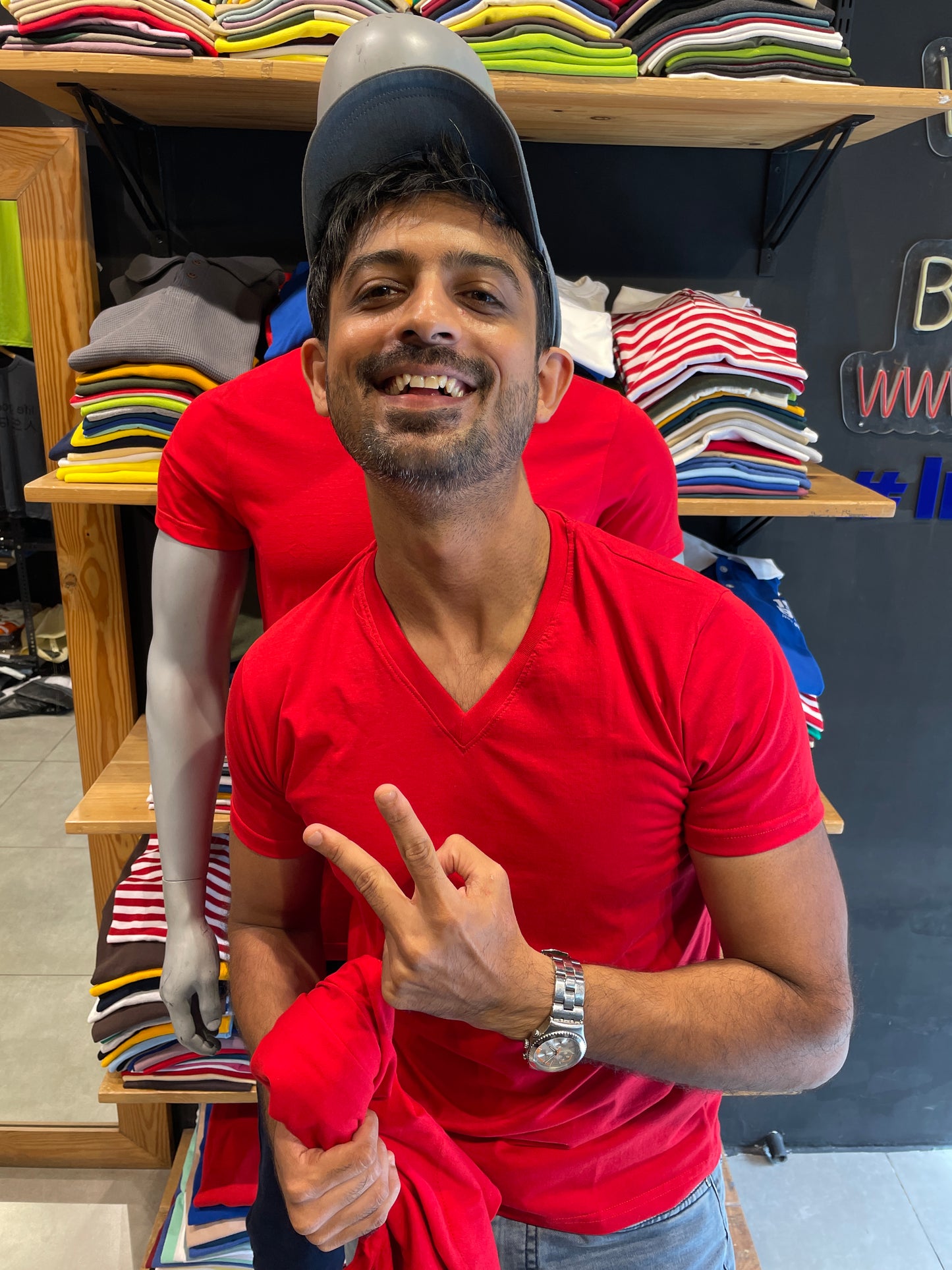 Red V Neck Basic Tshirt