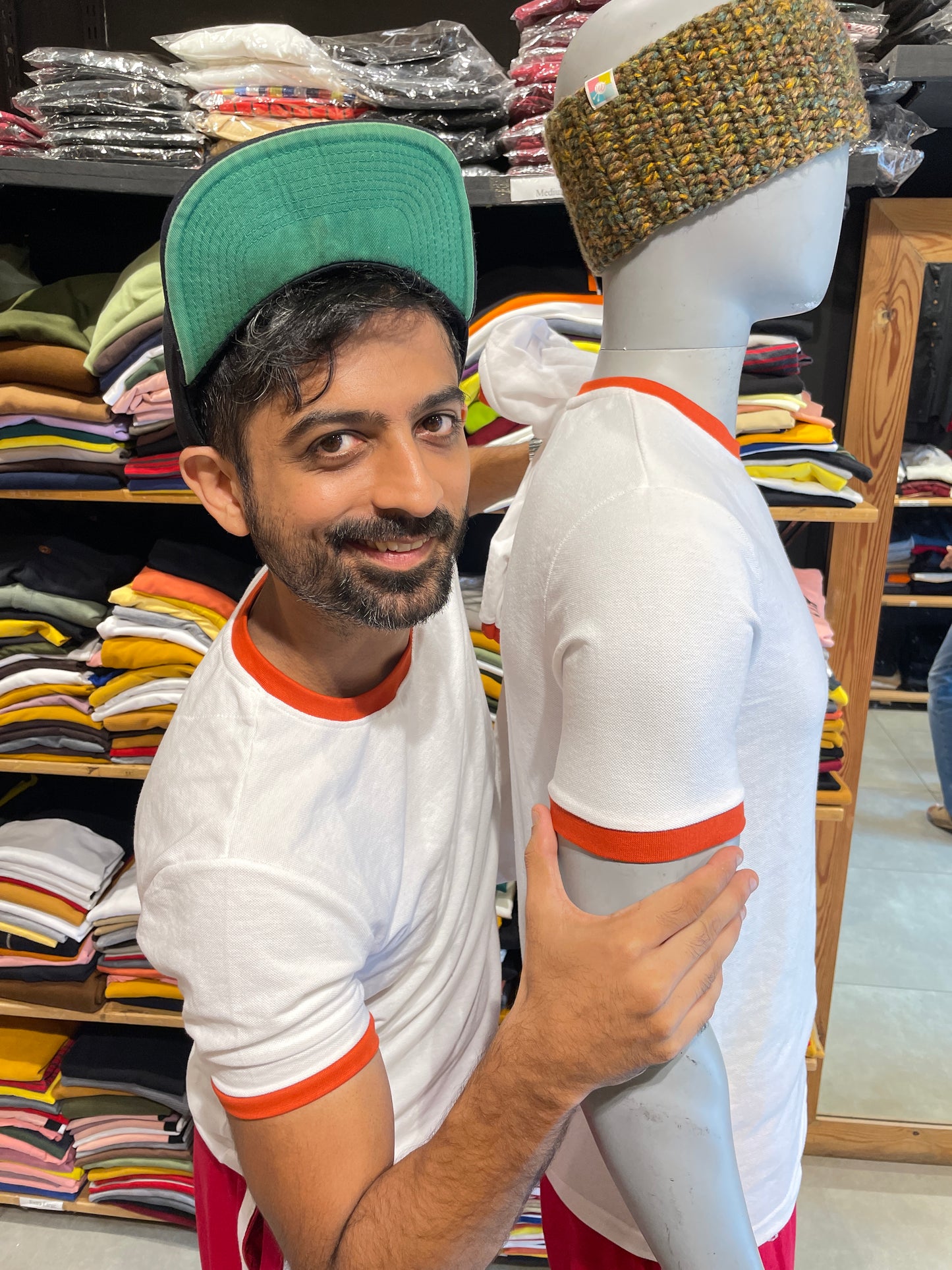 White Combination Sleeves Rib Tee