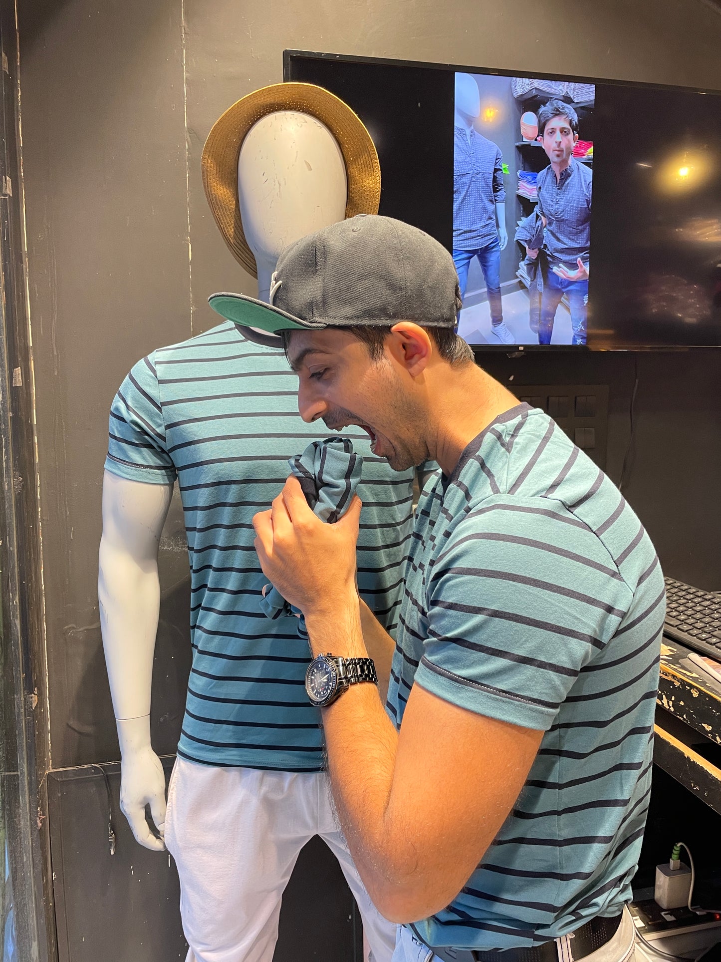 Teal / Navy Striped Tshirt