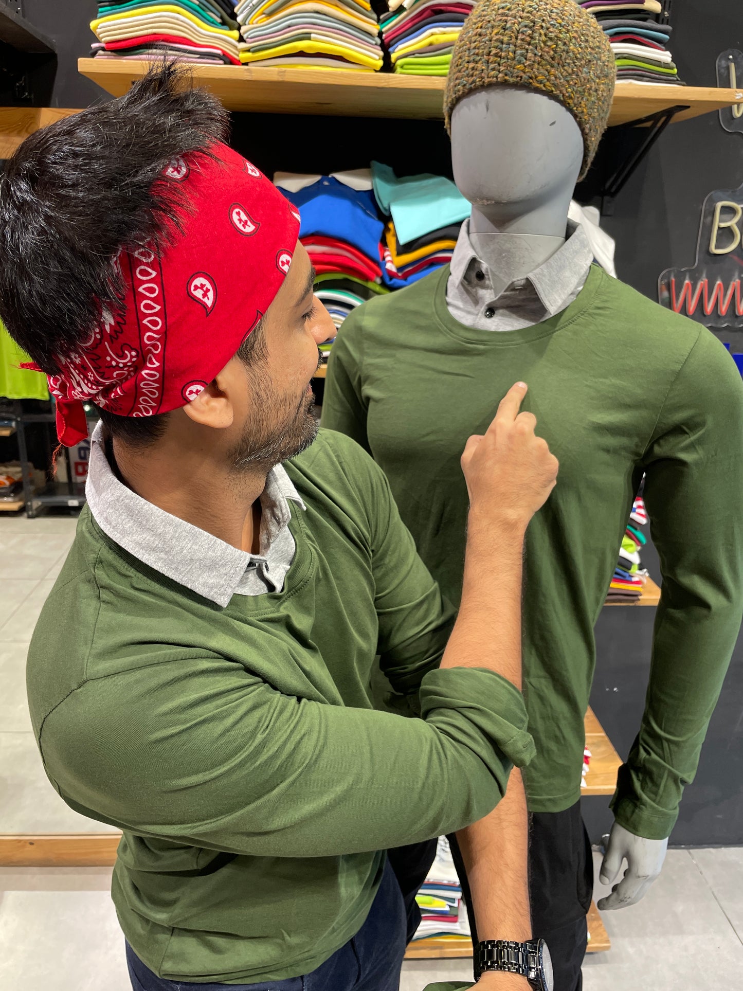 Olive Pull Over Type Collar Tee