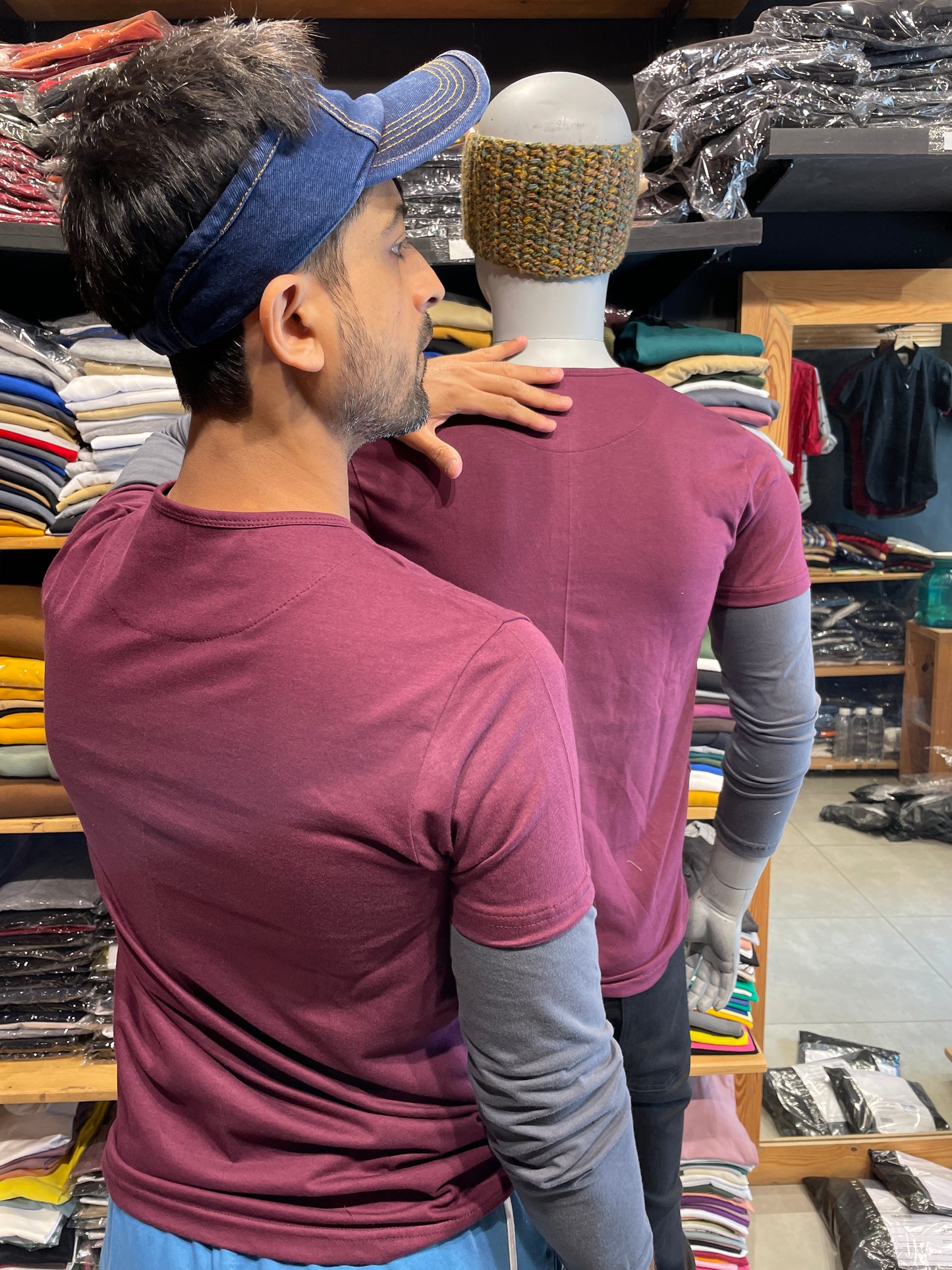 Burgundy / Steel Grey Double Placket Doc Sleeves Henley
