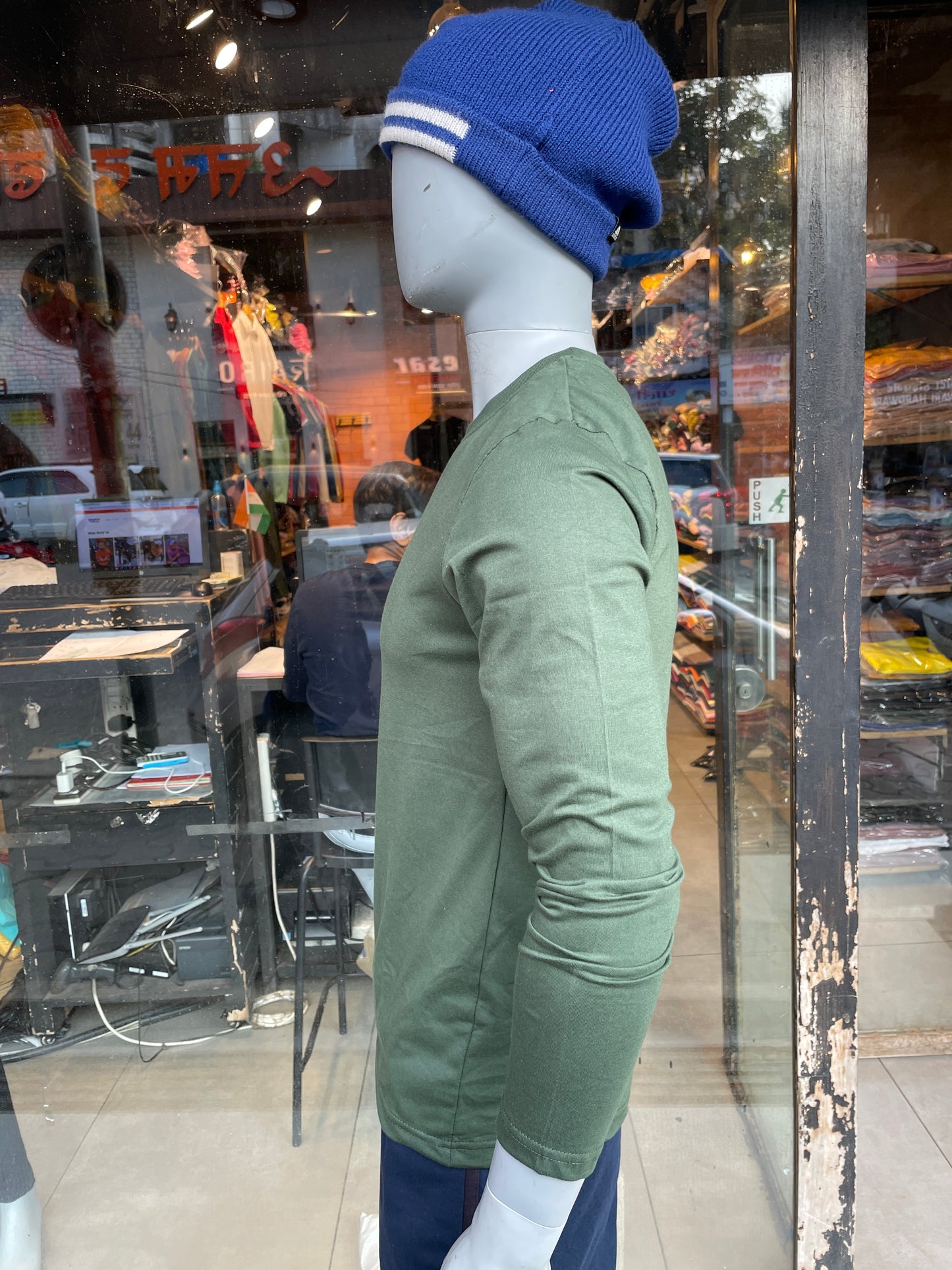 Olive Basic Cotton Full Sleeves Tshirt