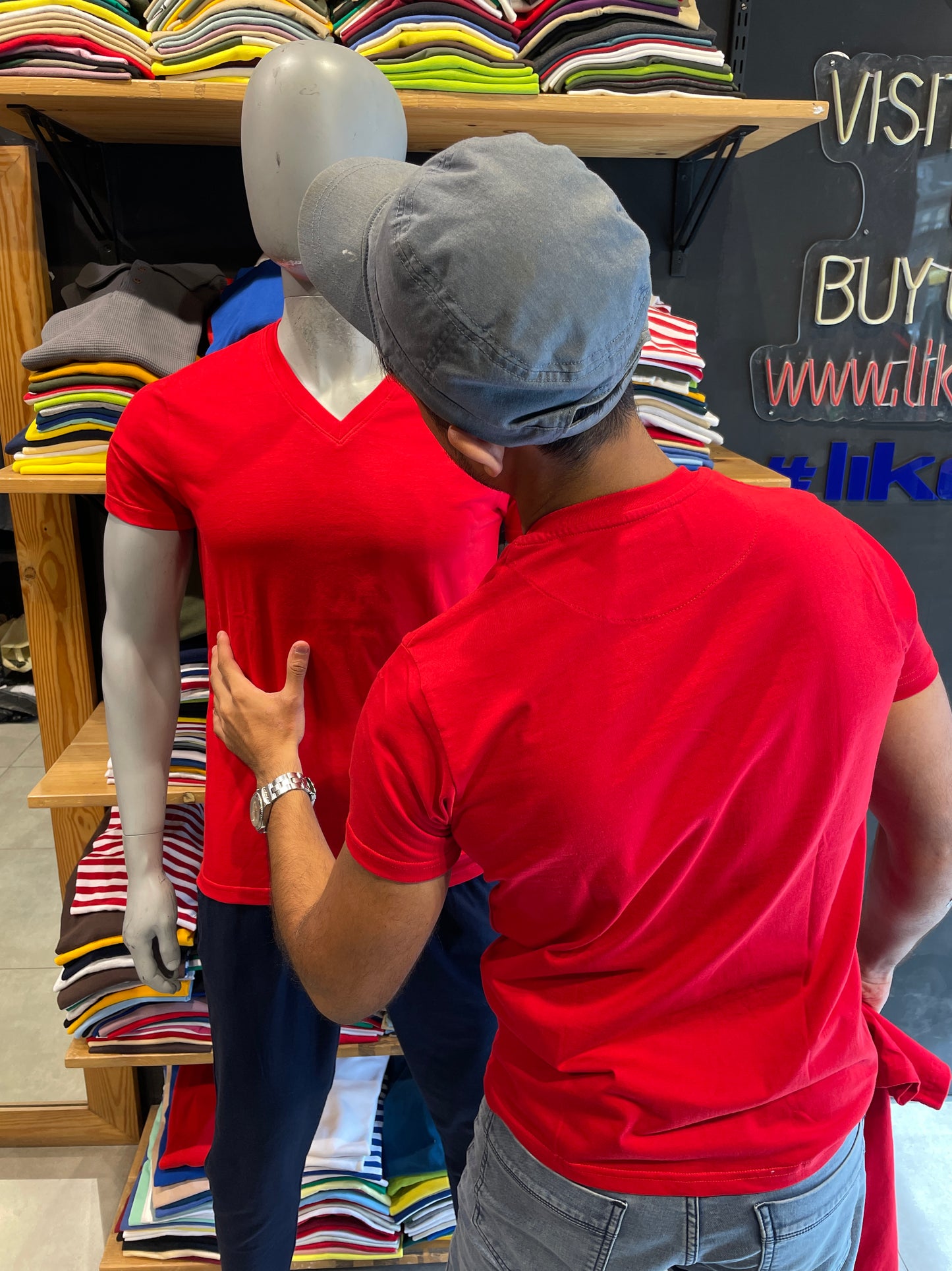 Red V Neck Basic Tshirt