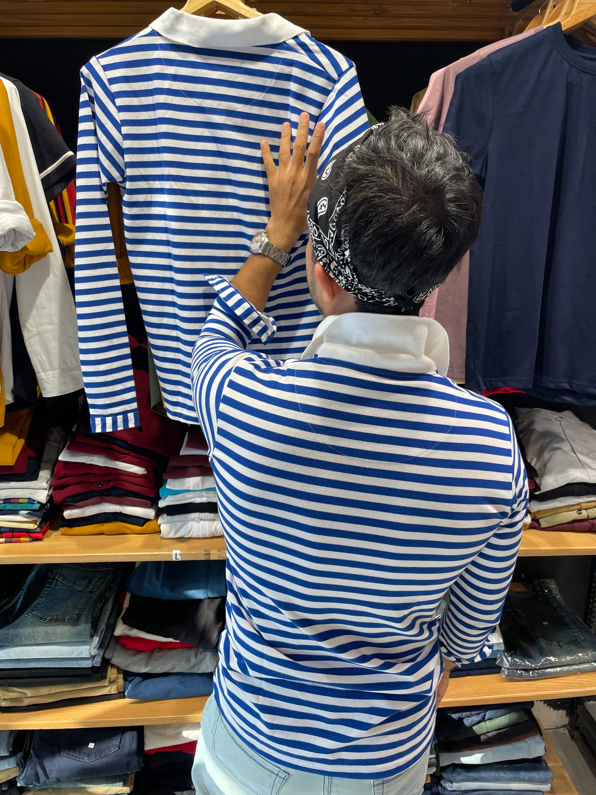 Bue / White Striped Polo Tshirt in Full sleeves