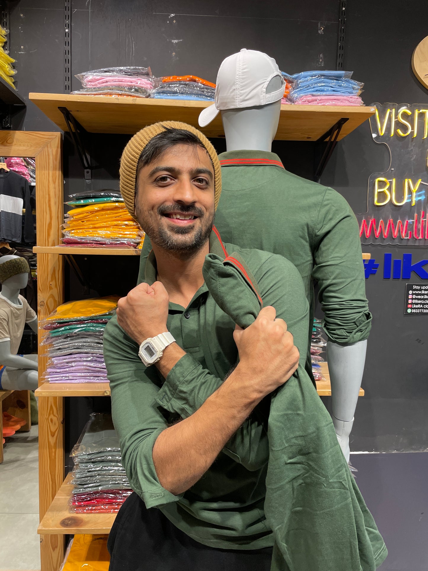 Olive Full Sleeves Collar Tshirt