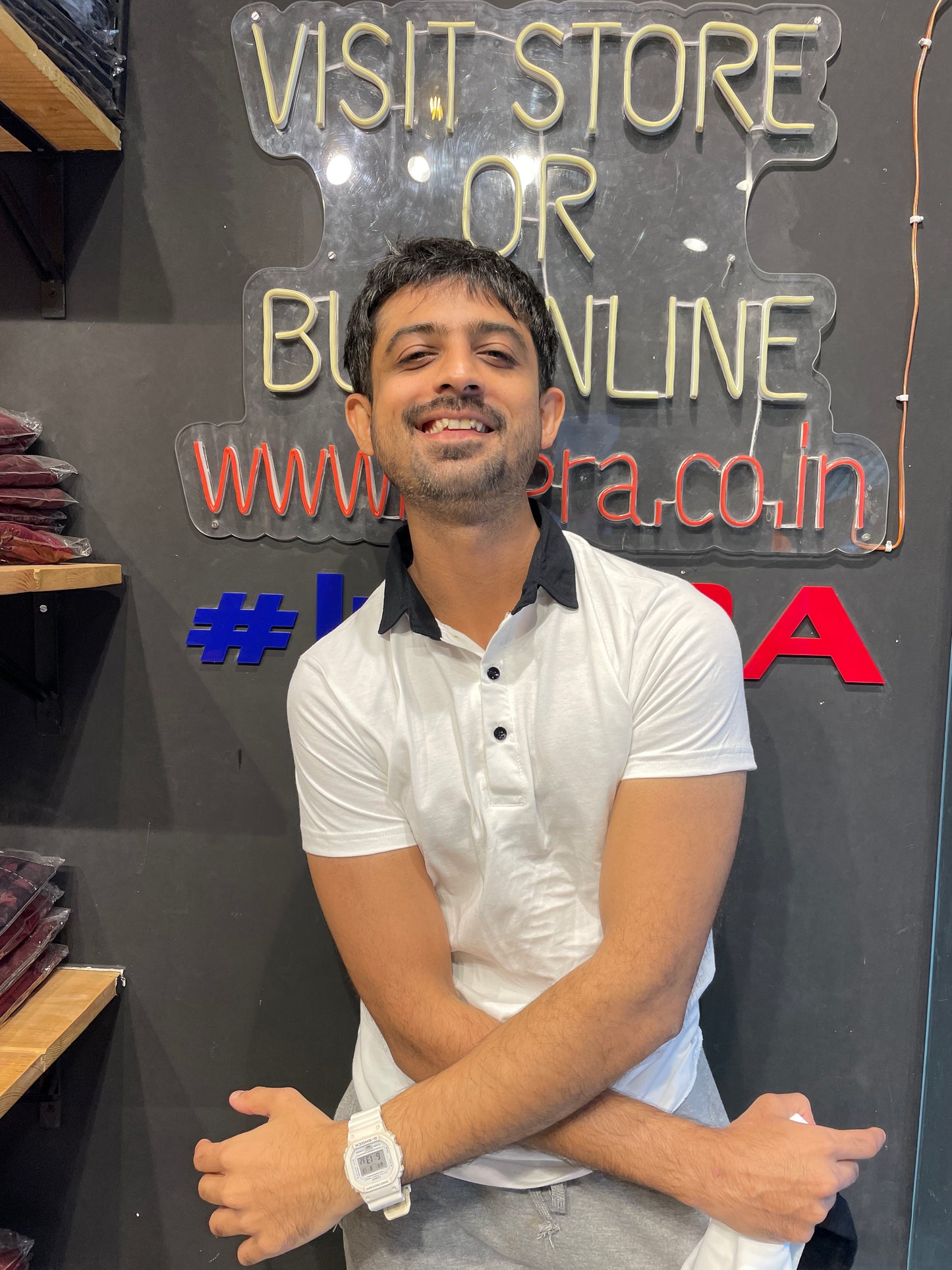 White Tshirt with Black Small Collar