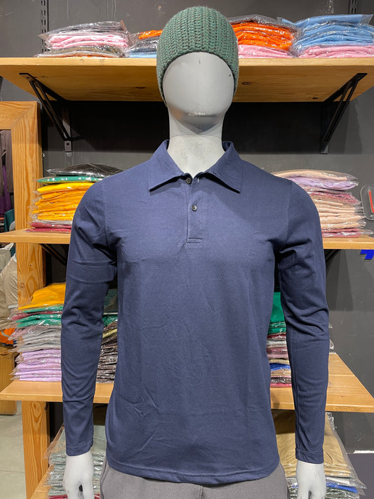 Navy Full Sleeves Collar Tshirt