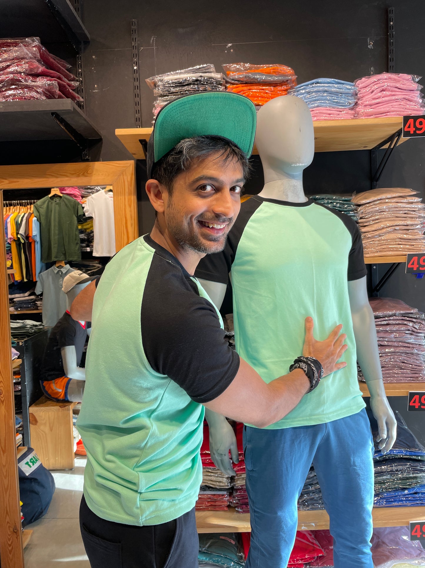 Mint Green / Black Raglan Sleeves Tee