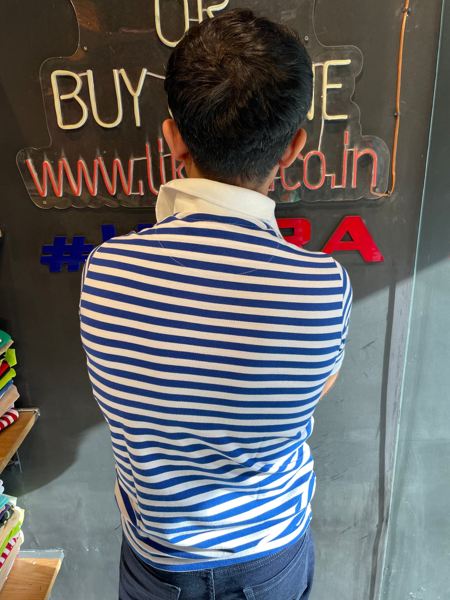 Blue / White Striped Polo Tshirt