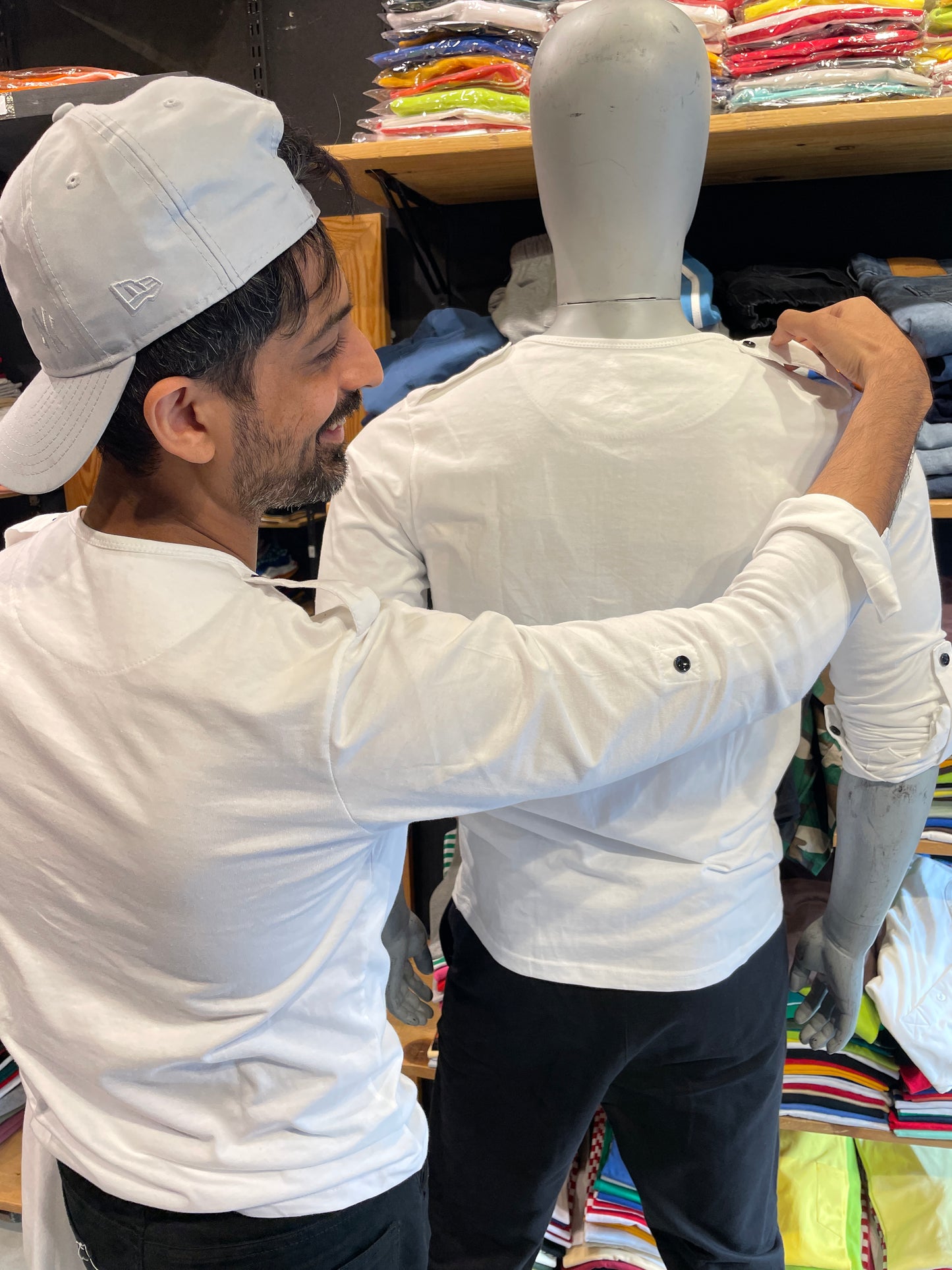 White Henley with Shoulder Loops