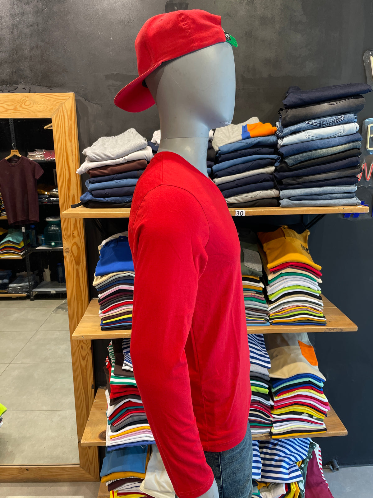 Red Basic V Neck Full Sleeves Tshirt