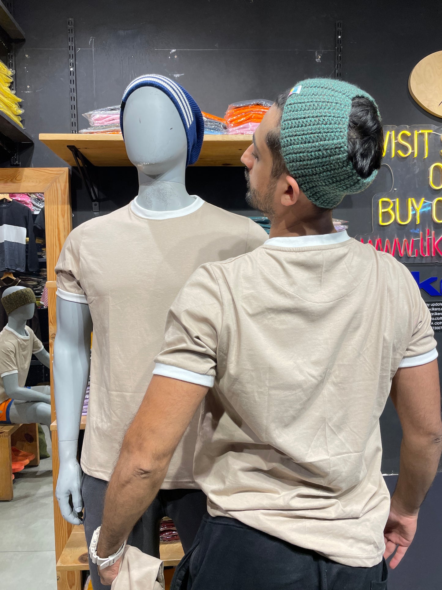 Ivory Relaxed Fit Contrast Rib Tshirt