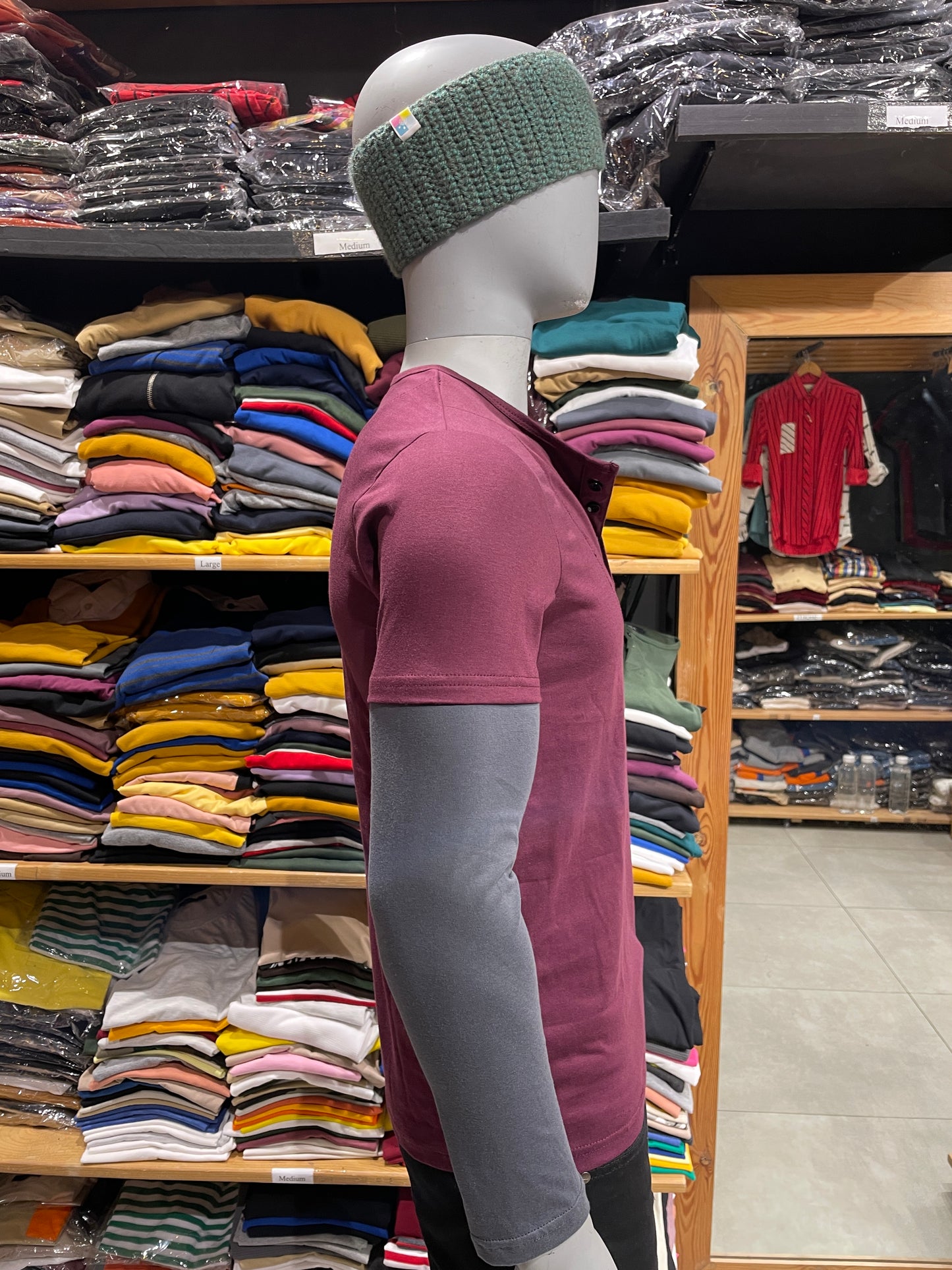 Burgundy / Steel Grey Double Placket Doc Sleeves Henley