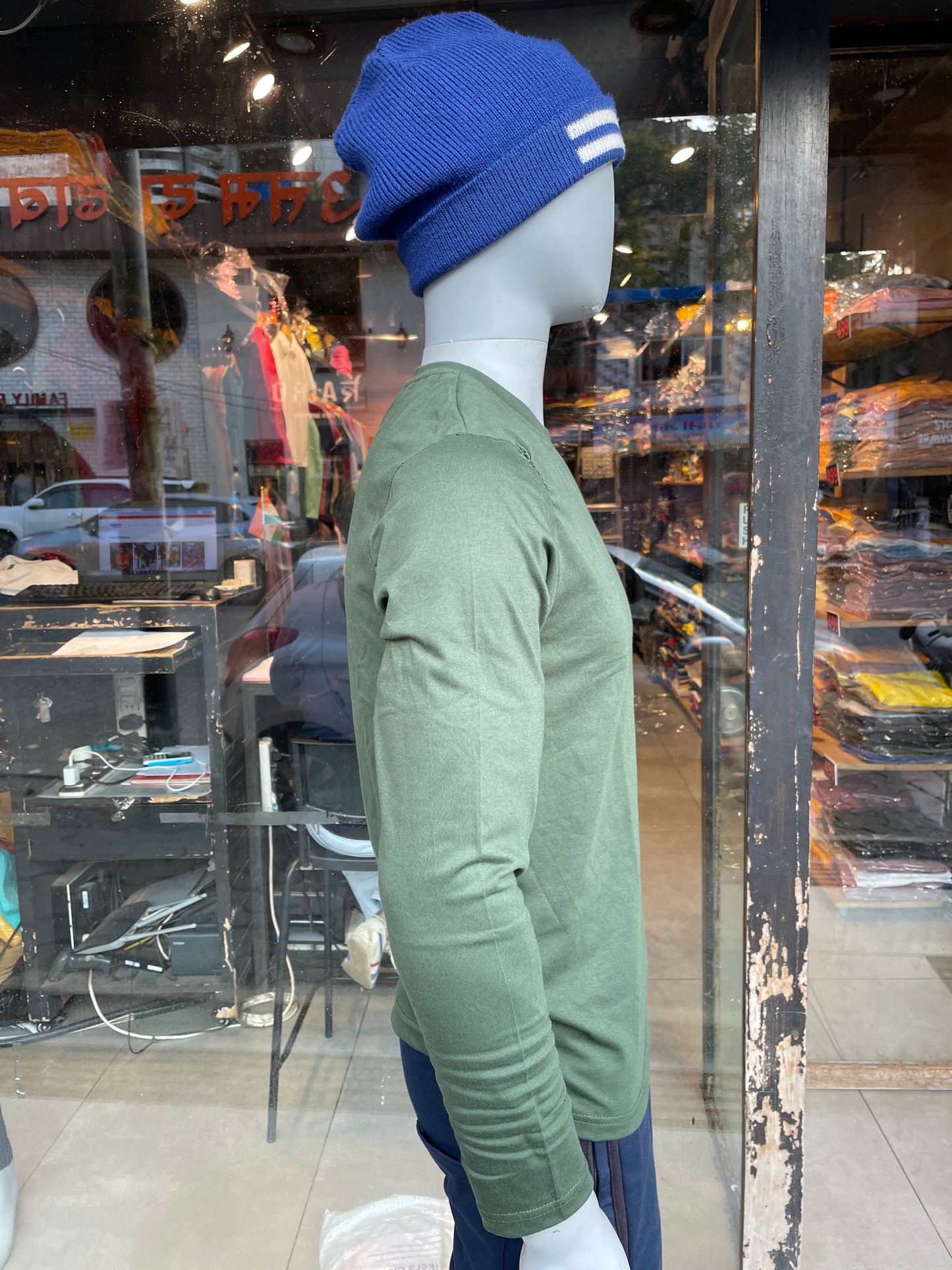 Olive Basic Cotton Full Sleeves Tshirt