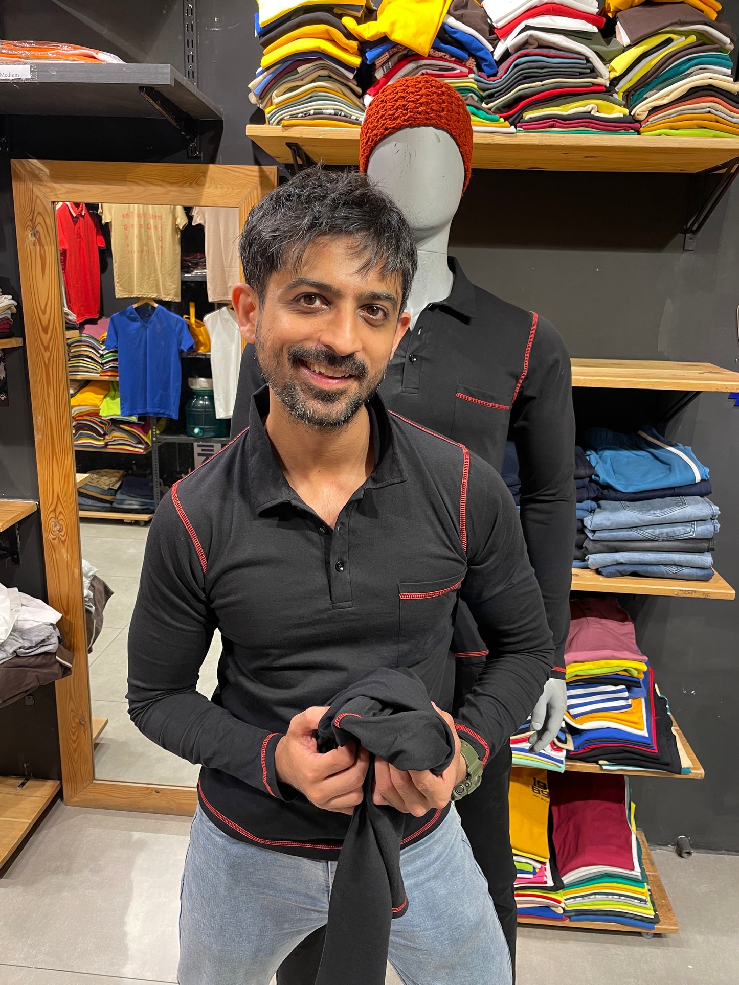 Black Tshirt with Red Threads