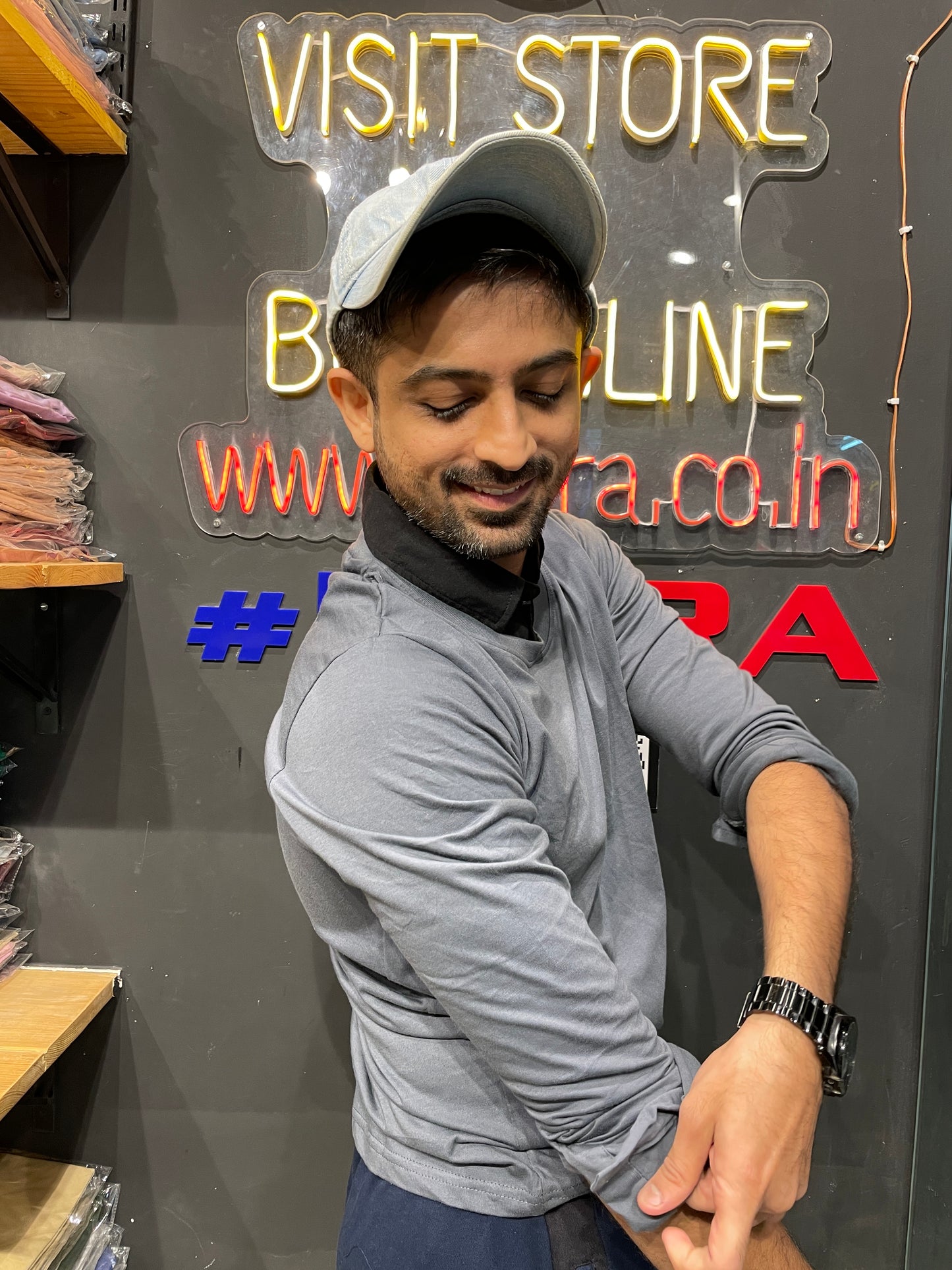 Steel Grey/Black Pull Over Type Collar Tee