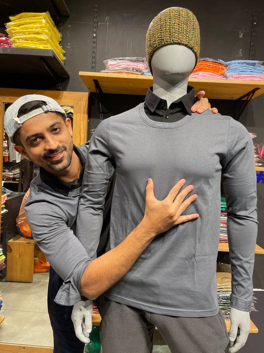 Steel Grey/Black Pull Over Type Collar Tee
