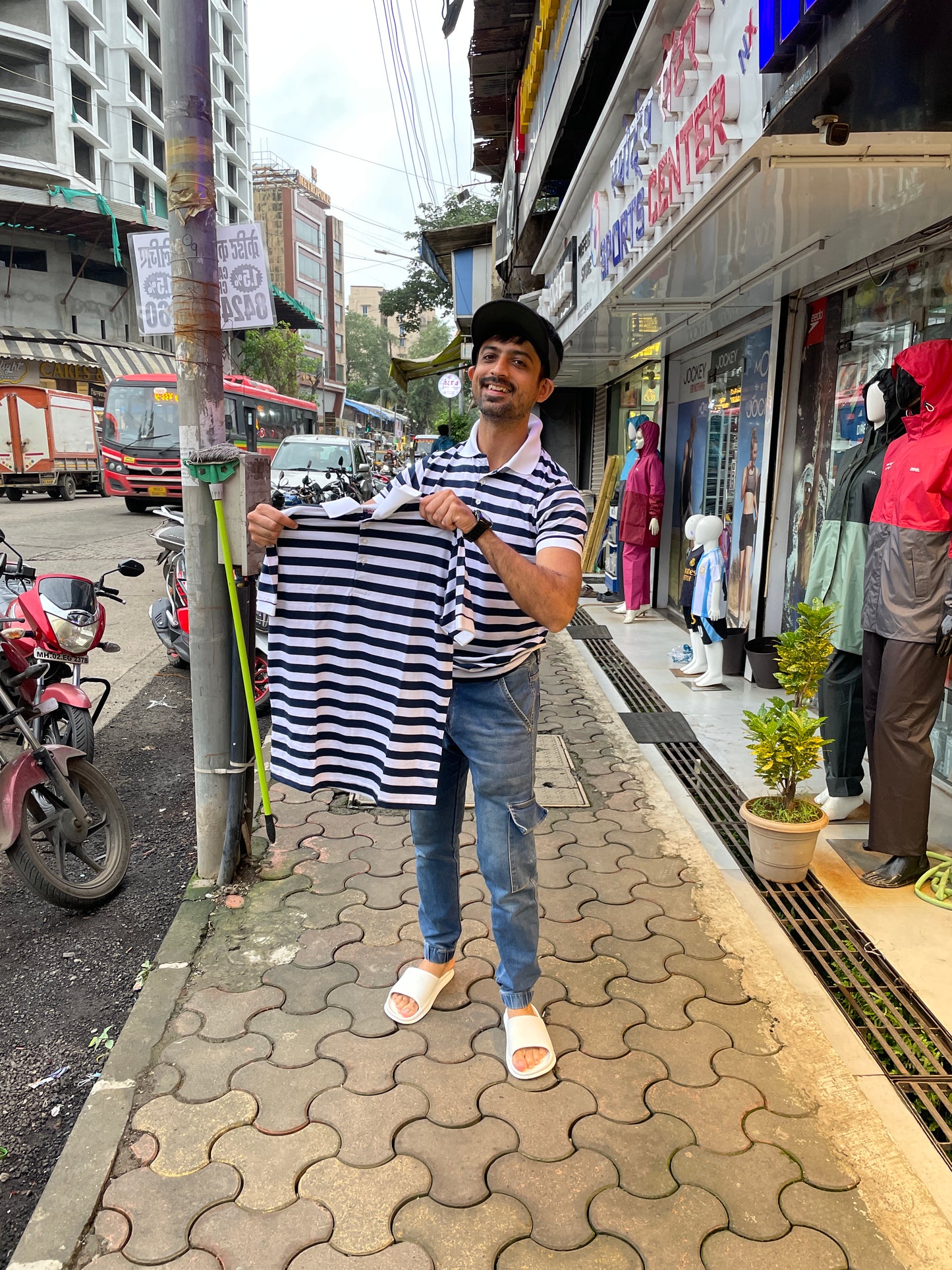 White / Navy Stripes Polo Tshirt