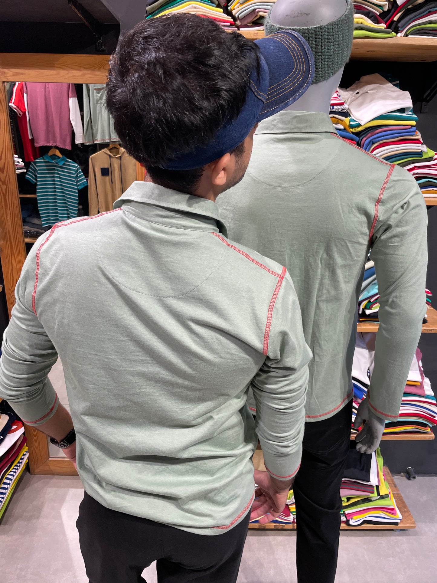 Sage Green Tshirt with Red Threads