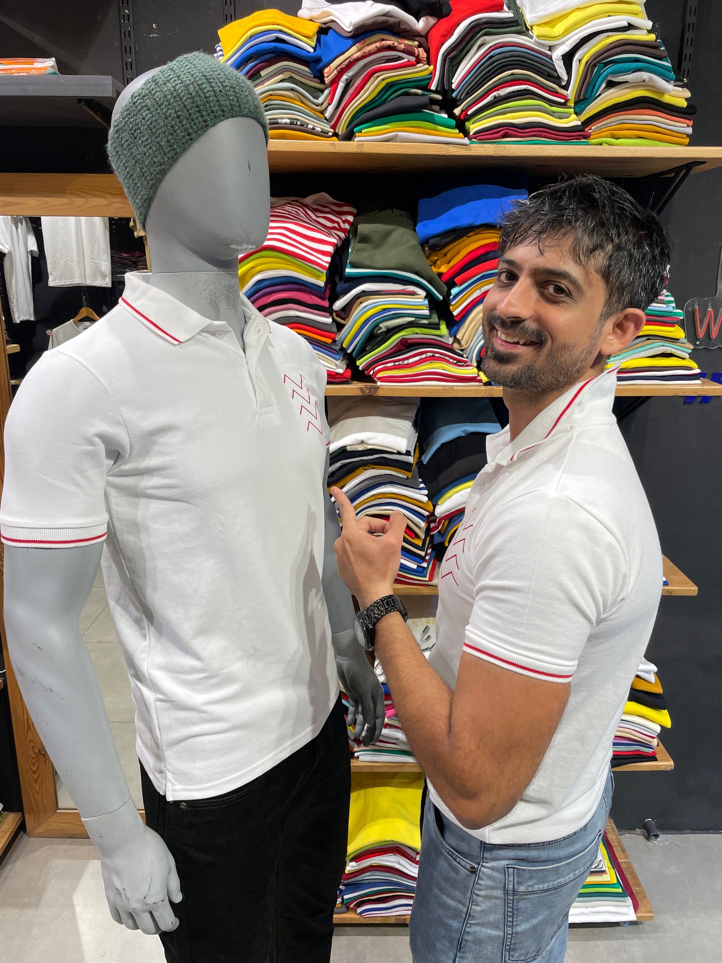 White Printed Polo Tshirt