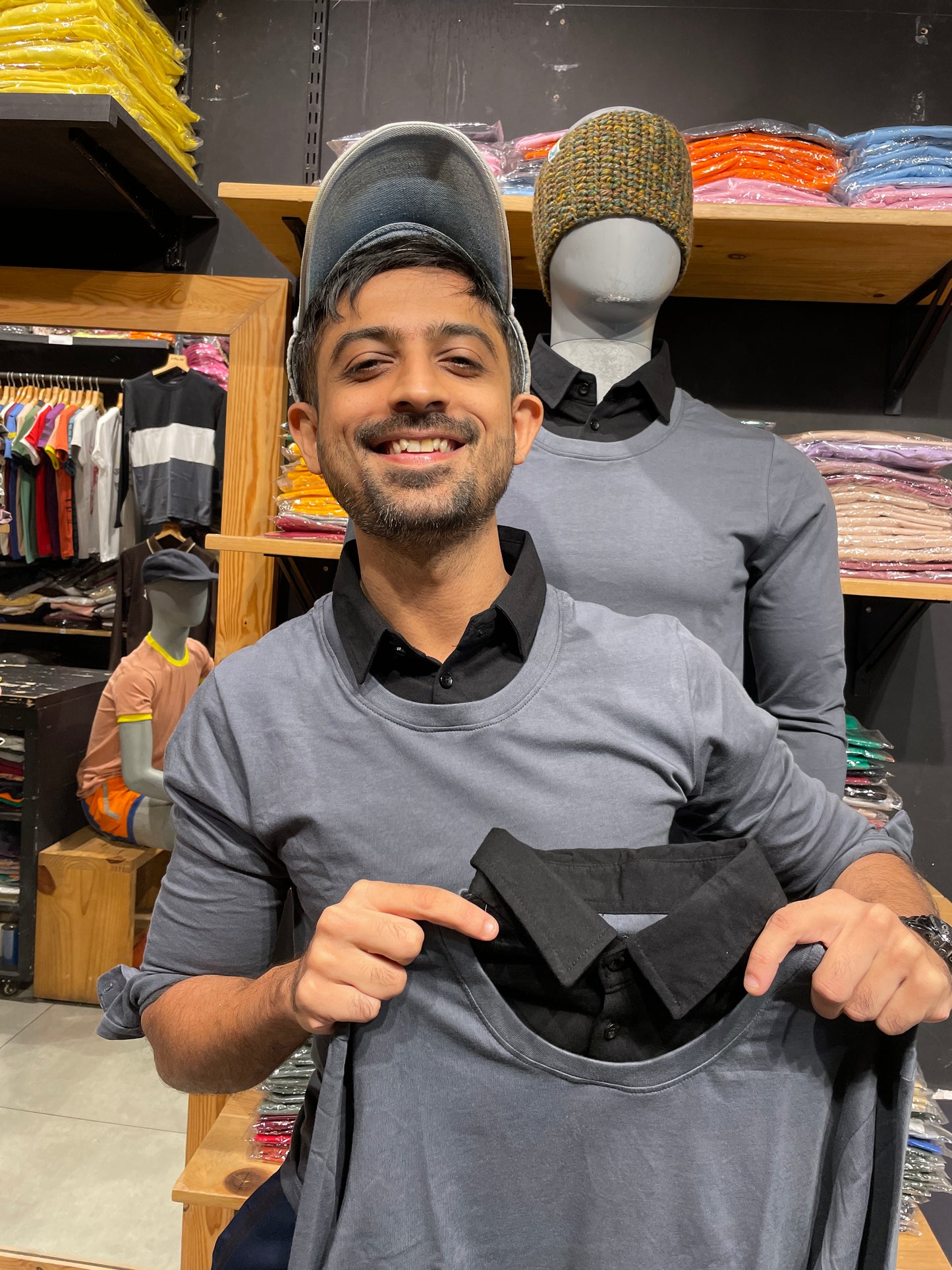 Steel Grey/Black Pull Over Type Collar Tee