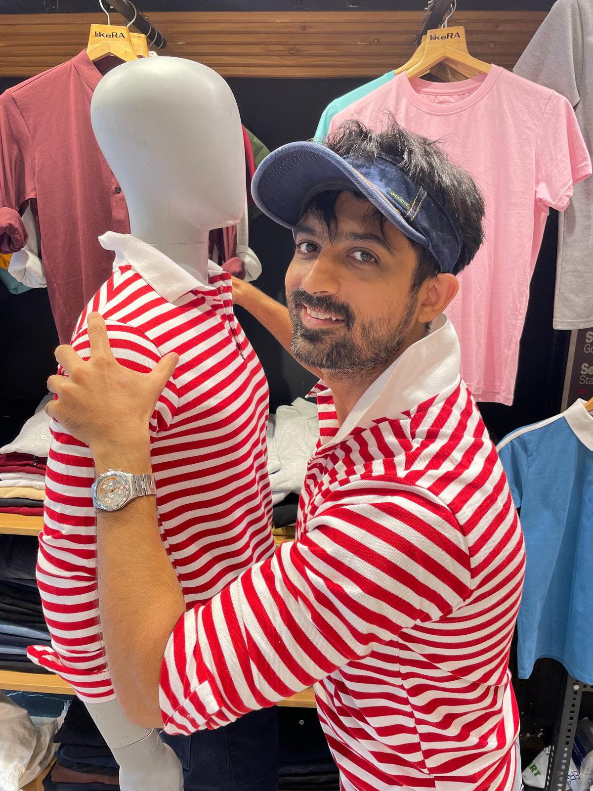 Red / White Striped Polo Tshirt in Full sleeves