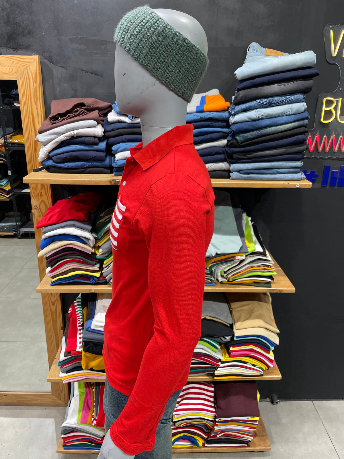 Red Polo Tshirt with Striped Pocket