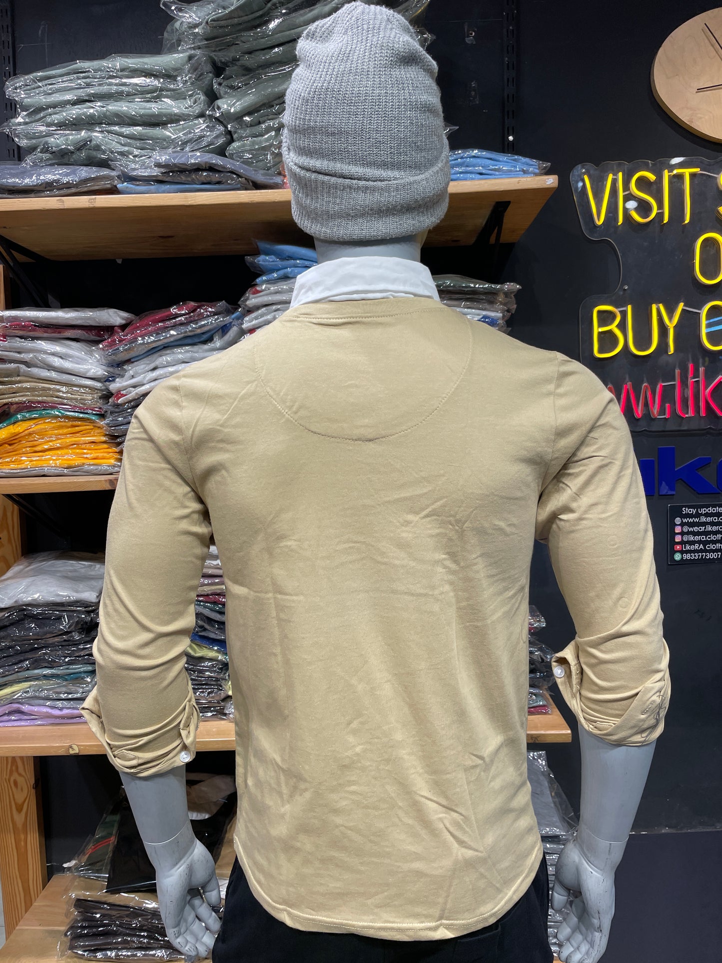 Beige Pull Over Type Collar Tee