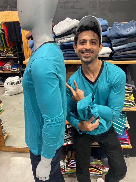Captain Blue Basic V Neck Full Sleeves Tshirt