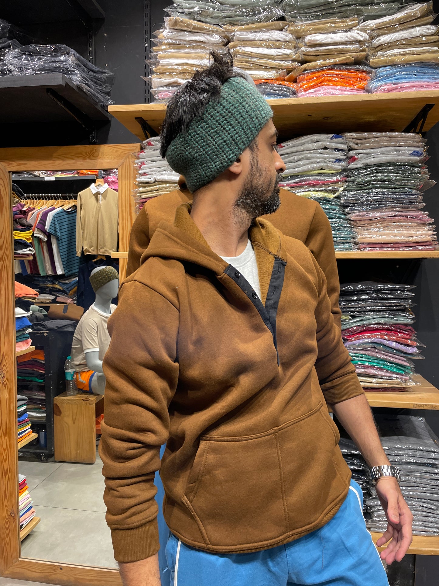 Tan Henley Type Hoodie