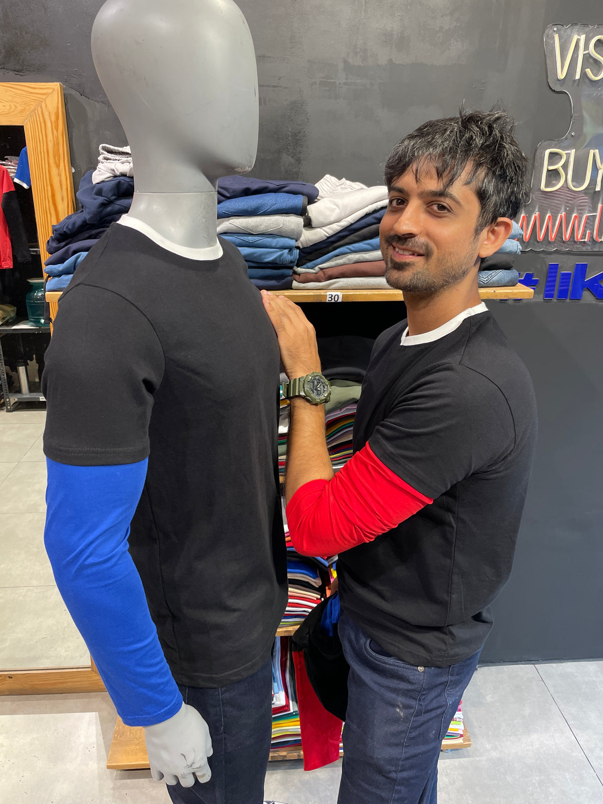 Black Tshirt with Combination Sleeves