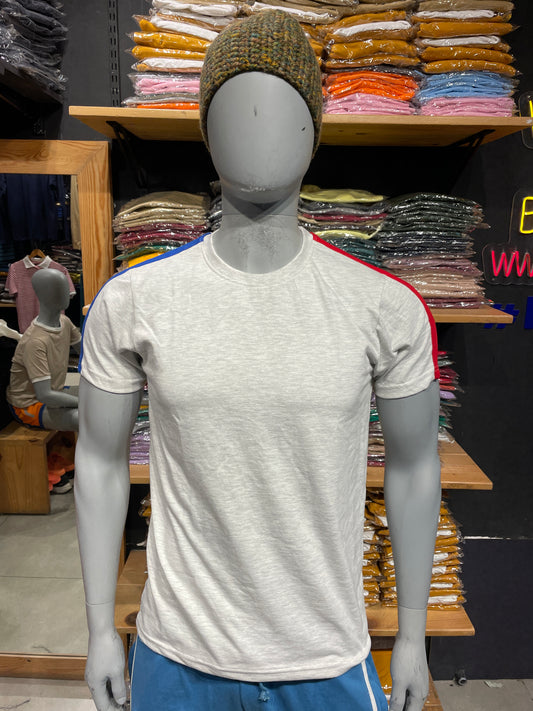 Ecru Contrast Side Stripe Tshirt