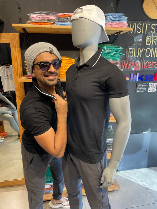 Black Polo Tee with White Tipping