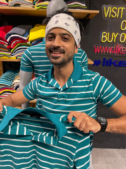 Teal / White Stretch Polo Tshirt