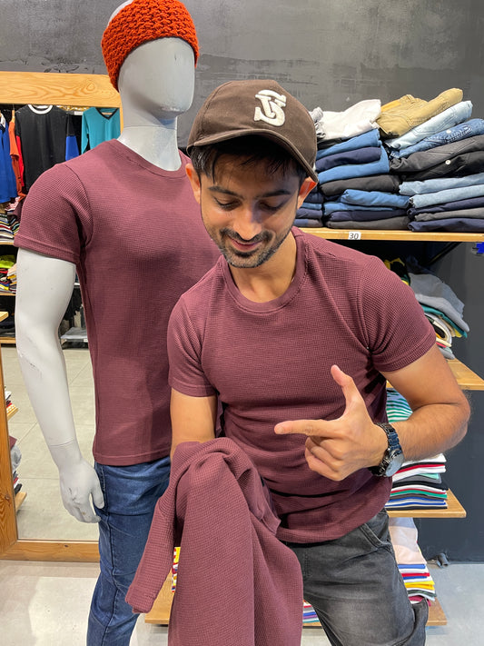Burgundy Waffle Basic Tee