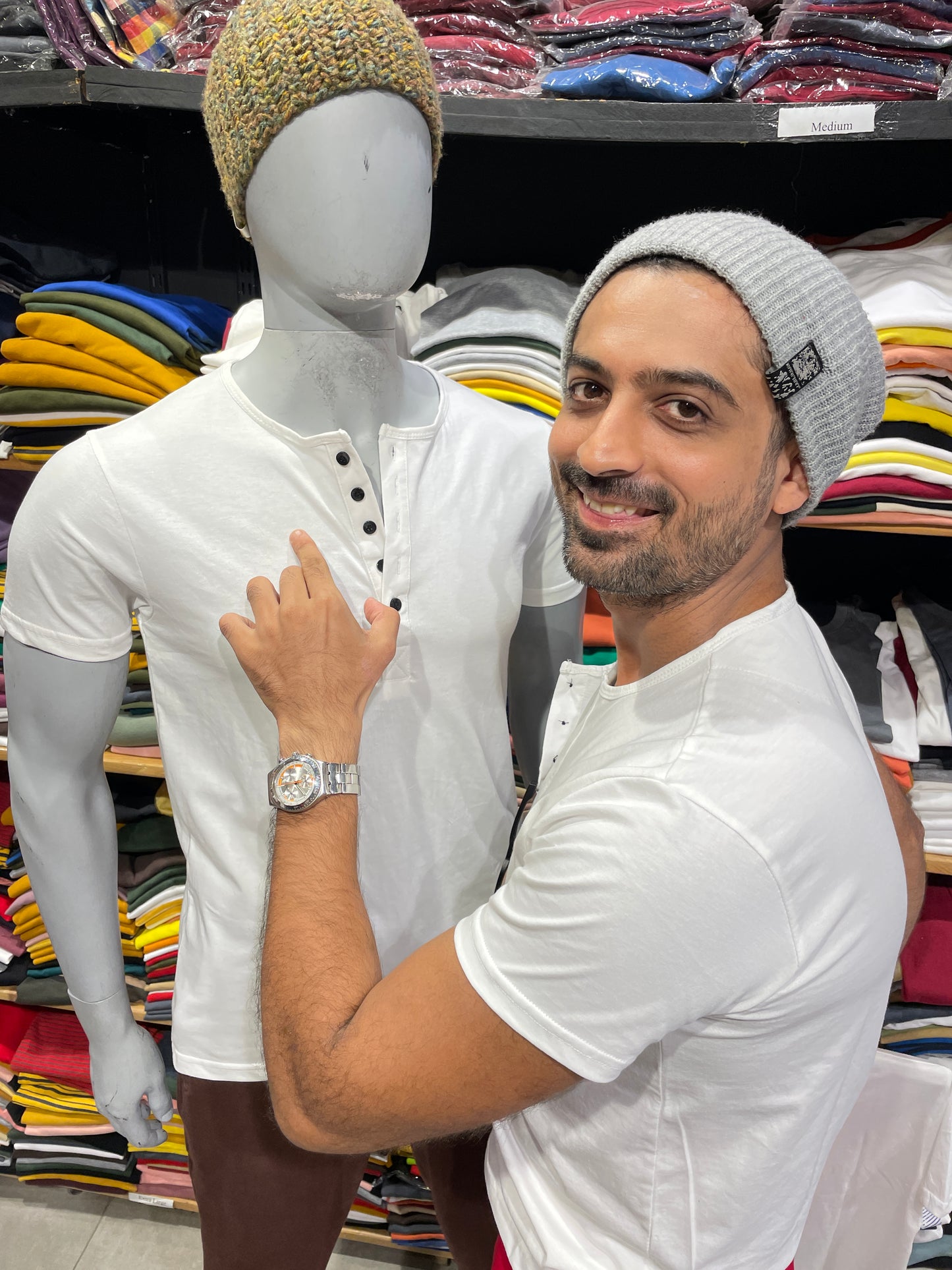 White 5 Button Henley