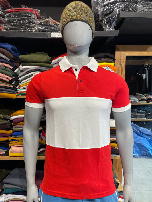 Red / White Colour Block Polo Tshirt