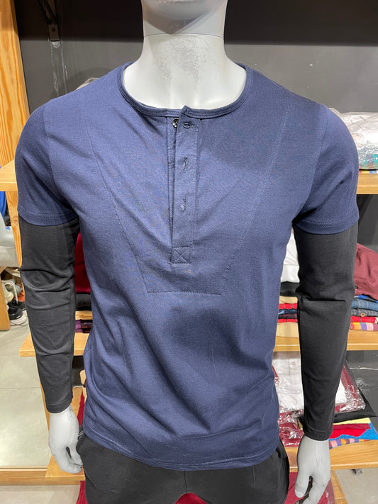Navy/Black Double Placket Henley
