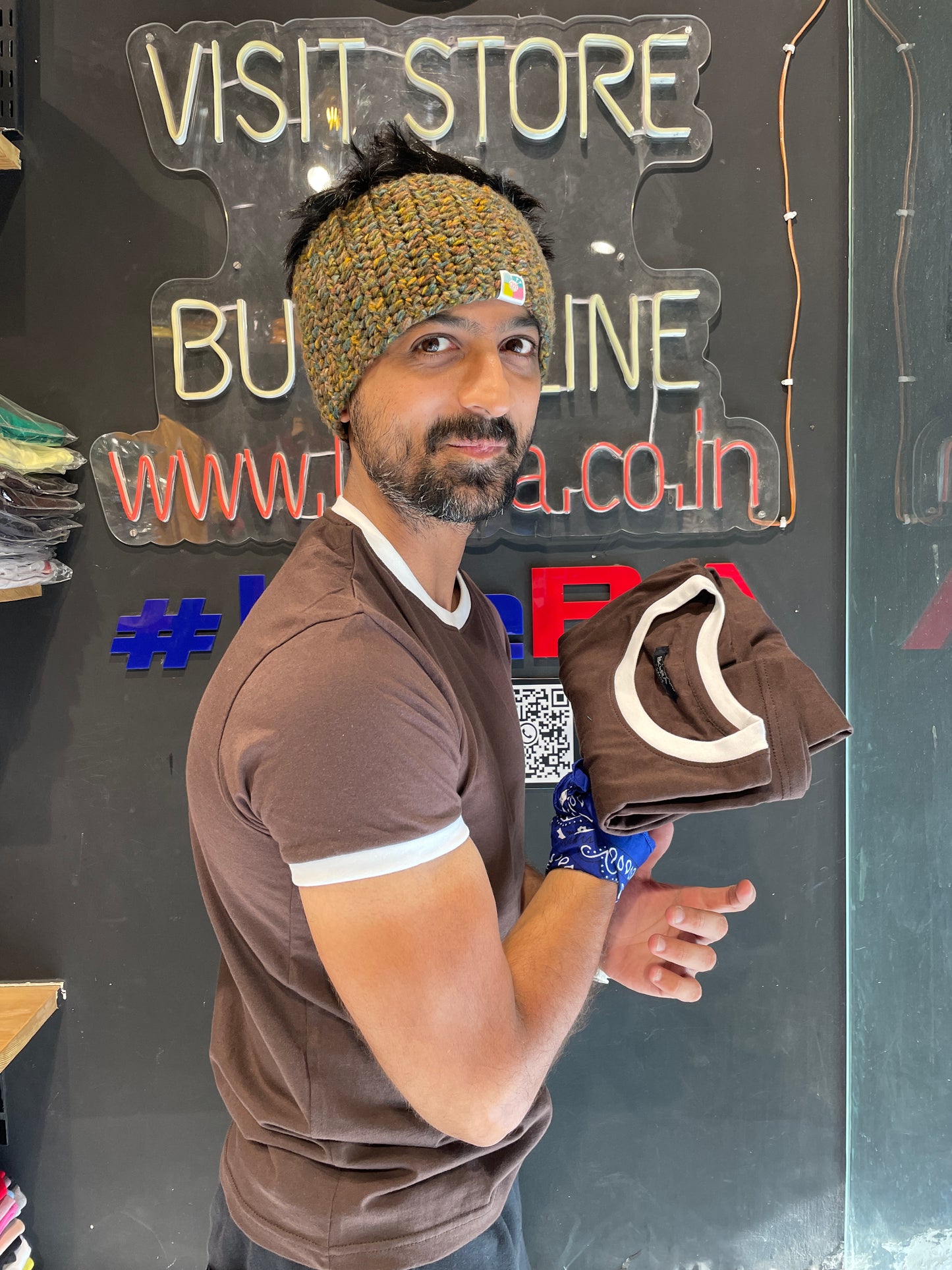 Brown Combination Rib Tshirt